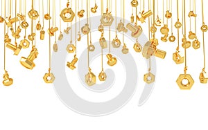 Hang bolts and nuts (3d render)