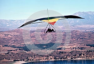 Hang Glider Soars High Above Lake Elsinore, CA, USA