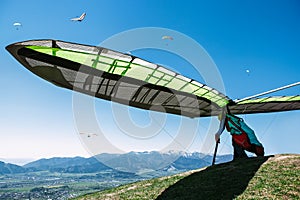 Hang-glider starting to fly