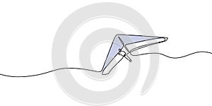 Hang gliding one line drawing, an air sport or recreational activity in which a pilot flies a light. Minimalist contour hand drawn