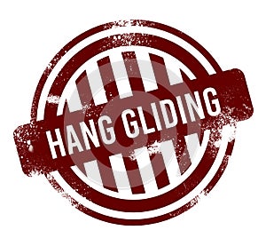 Hang Gliding - red round grunge button, stamp