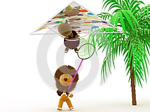 Hang gliding, tortoise and lion