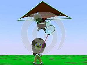 Hang gliding, tortoise and lion