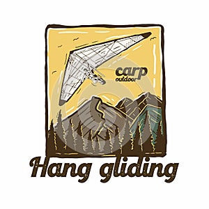 Hang gliding, vintage illustration and logo