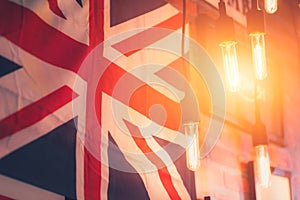 Hang light bulb with british flag style countryside