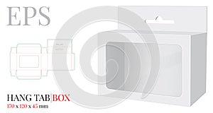 Hang Tab Window Box Template, Vector with die cut / laser cut lines. White, clear, blank, isolated Hang Tab mock up