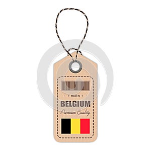 Hang Tag Made In Belgium With Flag Icon Isolated On A White Background. Vector Illustration. photo