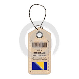 Hang Tag Made In Bosnia And Herzegovina With Flag Icon Isolated On A White Background. Vector Illustration.