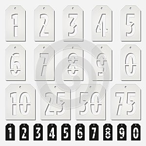 Hang tags stencil numbers cards