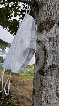 Hang two masks on a tree