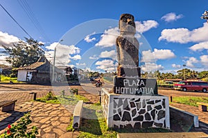 Hanga Roa, Easter Island - July 12 2017: Moai at the harbor of H