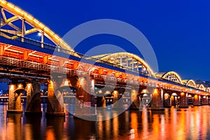 Hangang bridge at night in Seoul.