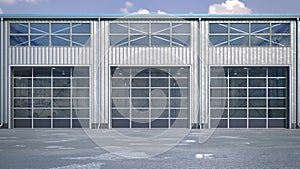 Hangar exterior with rolling gates