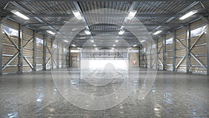 Hangar interior with opened gate