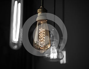 Hanged light bulbs split tone color with black and white