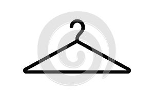 Hanger. Cloth hanger. Icon for coat, wardrobe and boutique. Logo of cloakroom. Black pictogram fashion symbol isolated on white