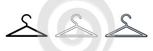 Hanger for clothes icon. Clothes rack for cloakroom or wardrobe. Cartoon, silhouette and outline design. Vector illustration