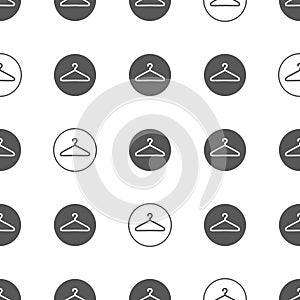 Hanger icon in a circle black and white seamless pattern. Shopping concept design for web banner, store decor, advertising