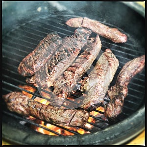 Hanger steak on grill