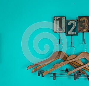 Hangers with blue background numbers.