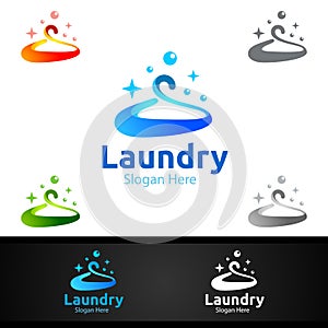 Hangers Laundry Dry Cleaners Logo with Clothes, Water and Washing Concept