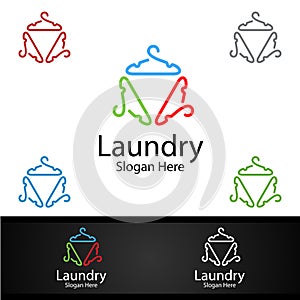 Hangers Laundry Dry Cleaners Logo with Clothes, Water and Washing Concept