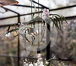 Hangin flowers and bulbs centerpiece photo