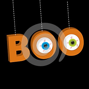 Hanging 3D word BOO text with eyeballs.