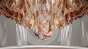 Hanging abstract silk fabric with pleats