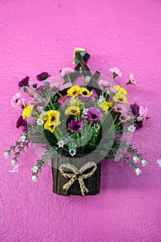 Hanging basket full of spring pansies