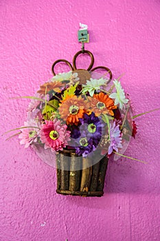 Hanging basket full of spring pansies