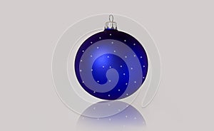 Hanging blue christmas ball isolated on white background.