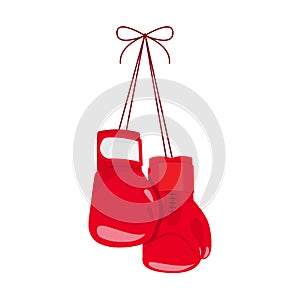 Hanging boxing gloves.