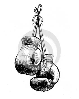 Hanging boxing gloves