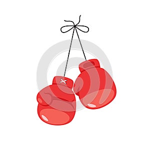 Hanging boxing gloves flat design vector illustration