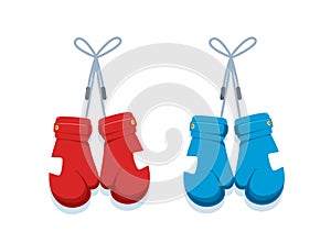 The Hanging Boxing Gloves. Isolated Vector Illustration