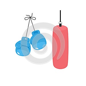 Hanging boxing gloves and punching bag vector