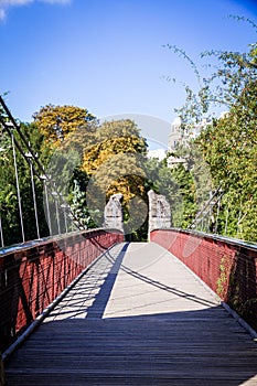 Hanging bridge in Buttes-Chaumont Park, Paris