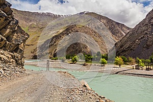 Hanging bridge over Bartang river in Tajikist