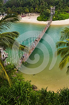 Hanging bridge to Palawan island in Sentosa Singapore