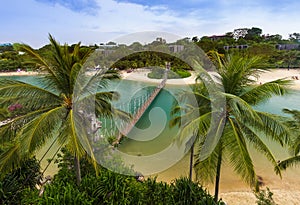 Hanging bridge to Palawan island in Sentosa Singapore