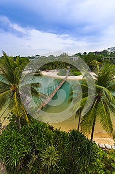 Hanging bridge to Palawan island in Sentosa Singapore