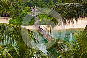 Hanging bridge to Palawan island in Sentosa Singapore