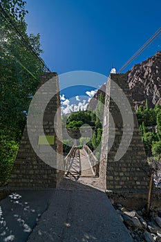 Hanging Bridge in Turtuk Viilage - Landscape of Nubra Valley in Leh Ladakh, Jammu and Kashmir, India