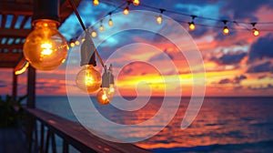 Beachside Evening Glow from Hanging Bulb Lights photo