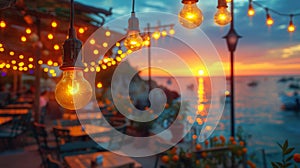 Beachside Evening Glow from Hanging Bulb Lights photo