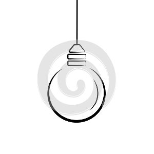 hanging christmas ball, single element, black filled line isolated vector decoration, holiday light for wedding or