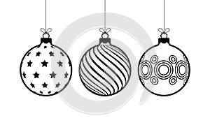 Hanging christmas balls icon line. Christmas ball icon in outline style isolated on white background. New year symbol vector