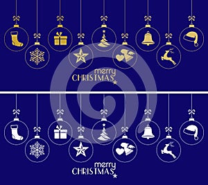 Hanging Christmas baubles, Christmas ornaments on dark blue