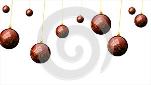 Hanging Christmas red balls with a pattern on a white background